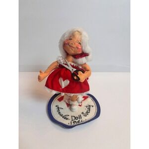 Vintage 1986 Annalee Doll Society Girl with Scissors Red Heart Dress 7 Inch